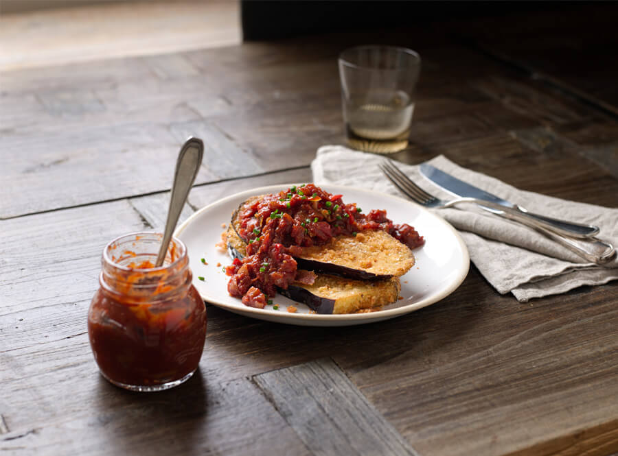 Eggplant With Chili Tomato Jam