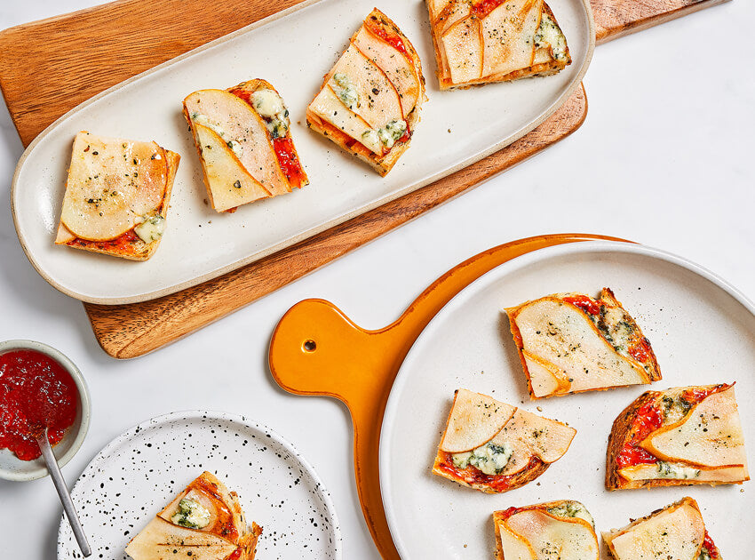 Gorgonzola & Pear Tarts on Sunflower Flax Sourdough
