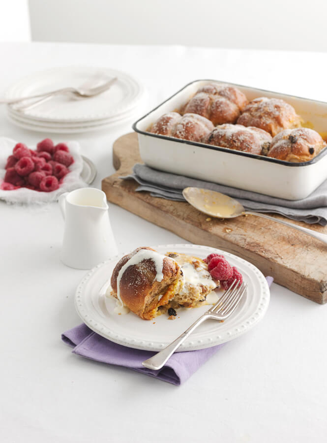 Hot Cross Bun Bread and Butter Pudding