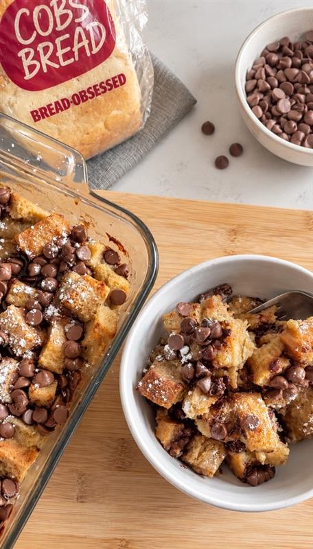 Sourdough Banana Chocolate Chip Bread Pudding