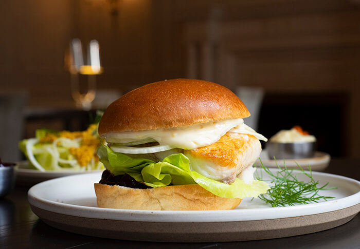 Wild Halibut Burger with Blueberry Relish