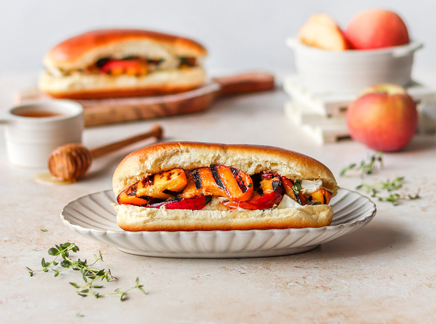 Grilled Peach, Brie, Ontario Cheddar & Honey Sandwich