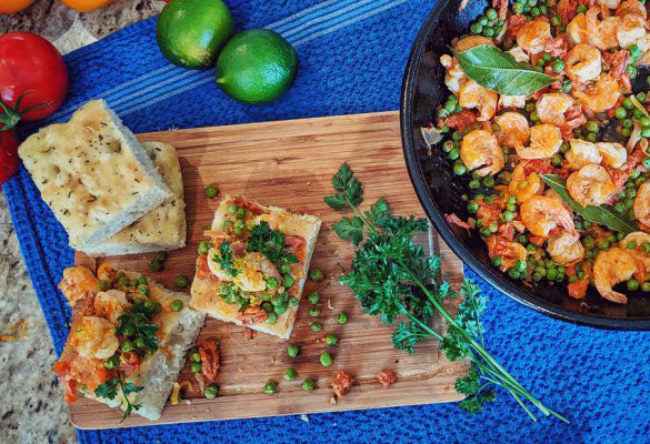 Shrimp and Chorizo on Focaccia