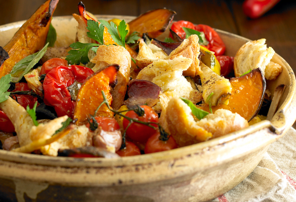 Warm Vegetable Panzanella Salad