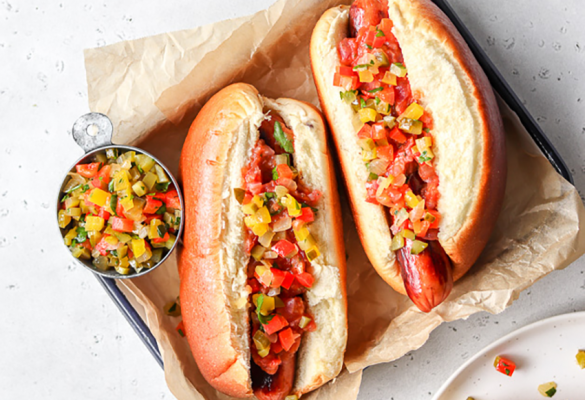 Easy pickle relish on hot dogs