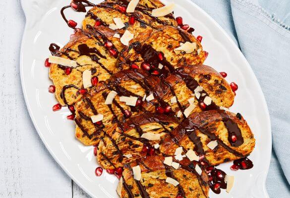 Pomegranate and Chocolate Apricot Delight French Toast