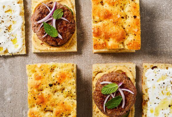 Focaccia Burgers with Hummus and Cucumber