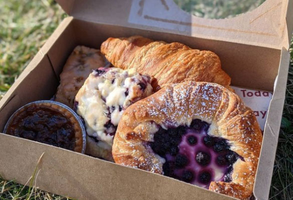 Box of scones and Danishes for picnic