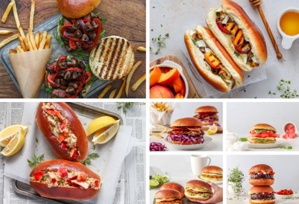 Summer eats, fries, burgers, hot dogs all with cobs product