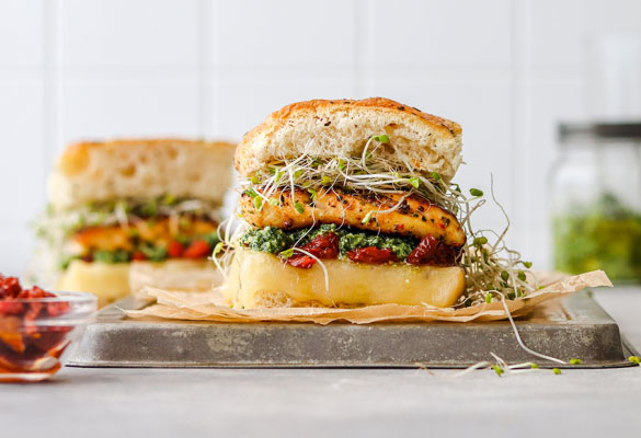 Pesto chicken focaccia sandwich