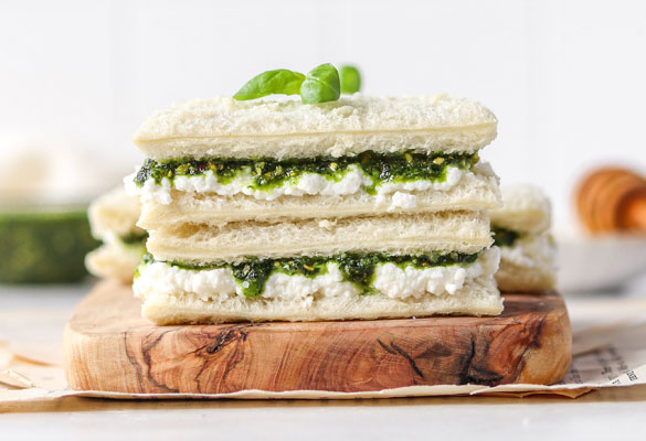 Kale Pesto & Ricotta Finger Sandwiches on Higher Fibre Loaf
