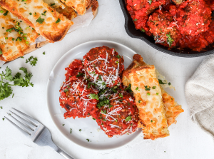 Meatballs and cheesy garlic bread