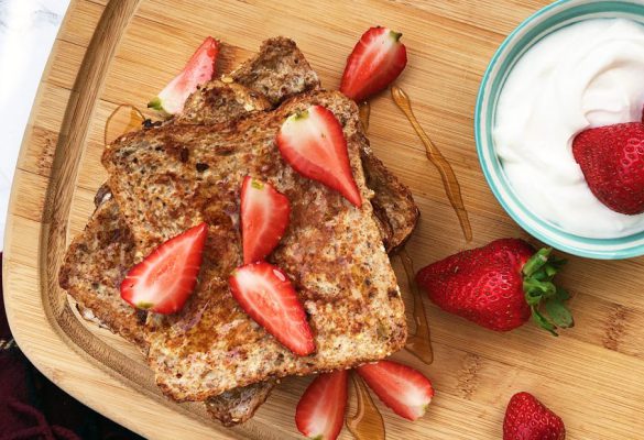 Healthy French Toast With Strawberries on a cutting Board